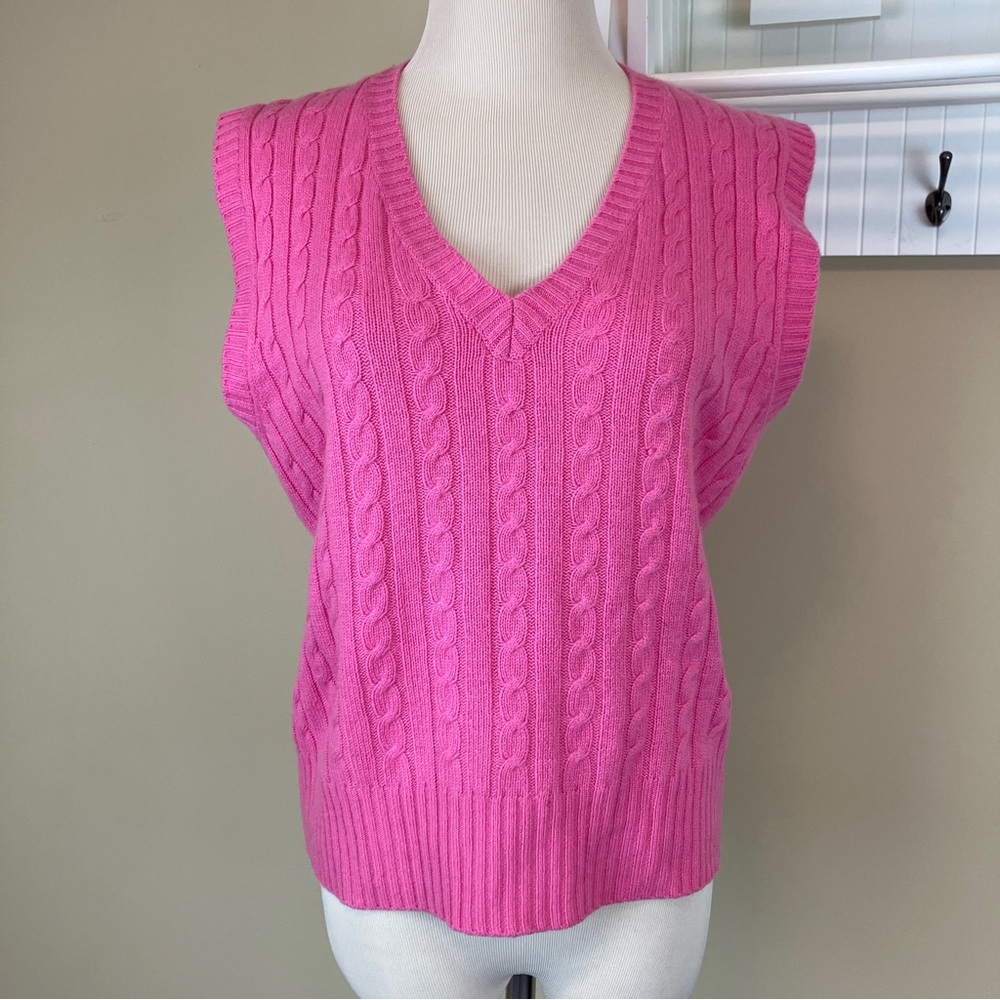 Andrea Becker Cashmere Cable Knit V-neck Sweater Vest Women’s L.